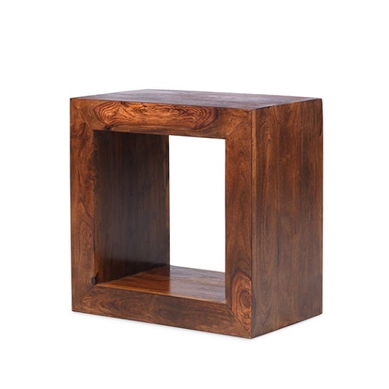 Product photograph of Payton Wooden Cube Display Stand In Sheesham Hardwood from Furniture in Fashion