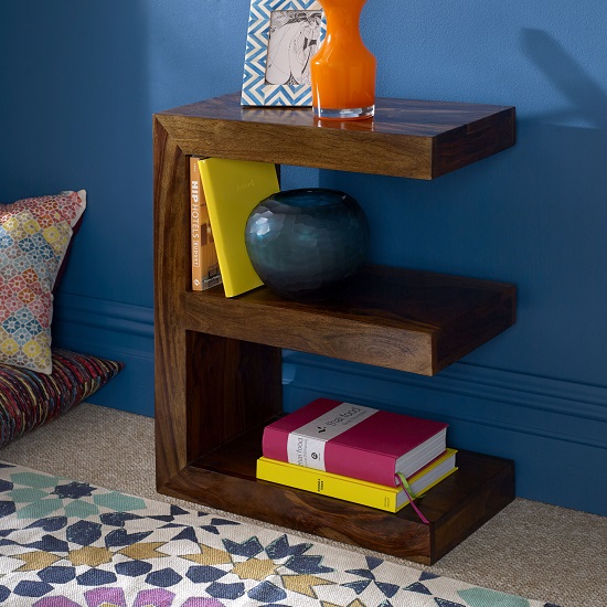 Read more about Payton wooden e shaped display stand in sheesham hardwood