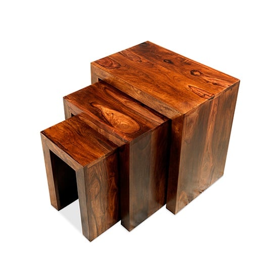 Product photograph of Payton Wooden Nest Of 3 Tables In Sheesham Hardwood from Furniture in Fashion