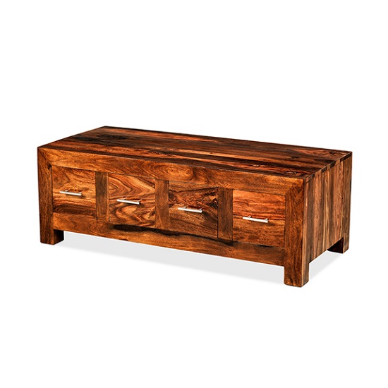 View Payton storage coffee table in sheesham hardwood with 8 drawers