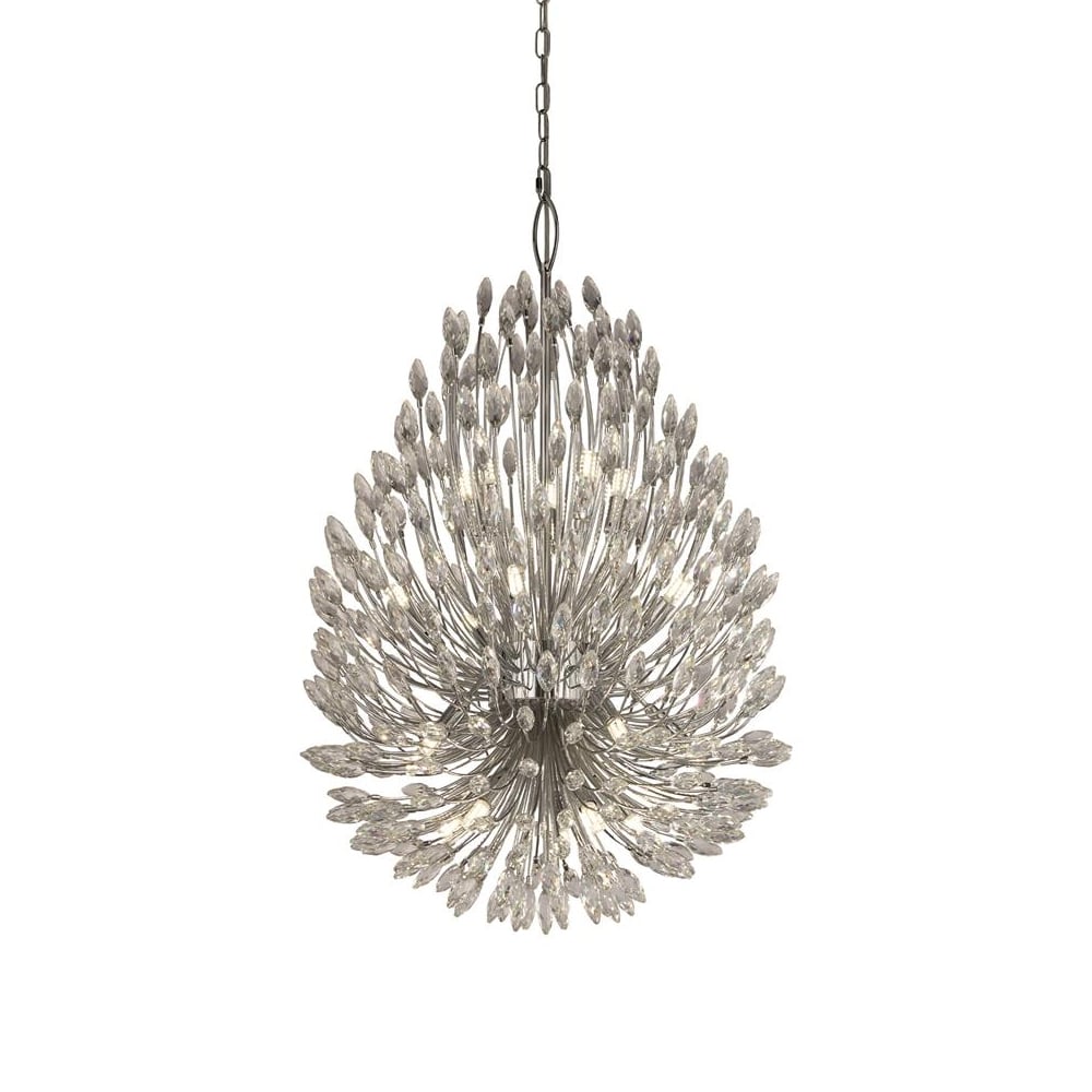 Product photograph of Peacock 20 Light Clear Crystal Pendant Light In Chrome from Furniture in Fashion