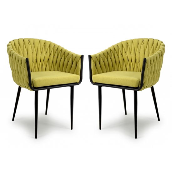 Photo of Pearl yellow braided fabric dining chairs in pair