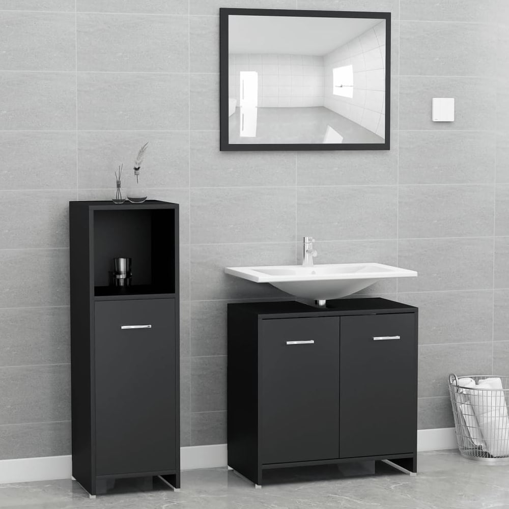 Read more about Pecos wooden 3 piece bathroom furniture with mirror in black