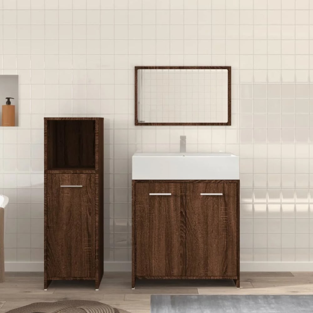 Read more about Pecos wooden 3 piece bathroom furniture with mirror in dark brown