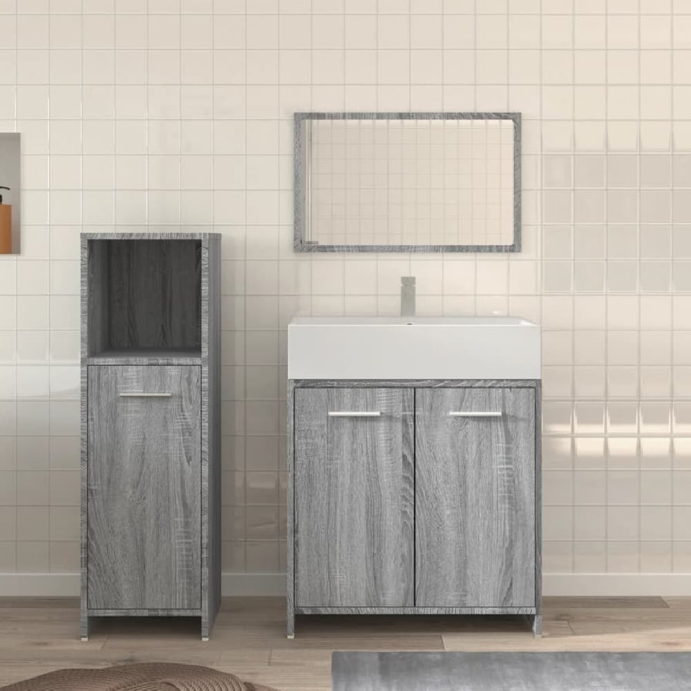 pecos wooden 3 piece bathroom furniture with mirror grey sonoma