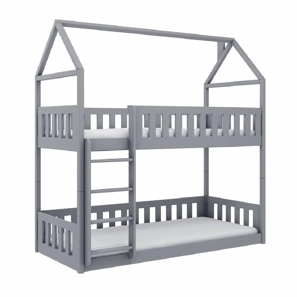 pecos wooden bunk bed with foam mattress in grey