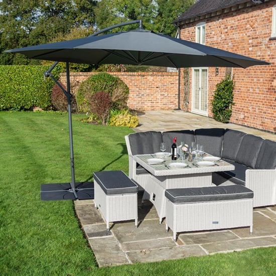 Photo of Peebles fabric overhang parasol with powder coat steel frame