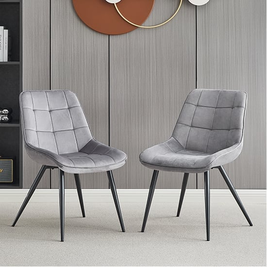 Photo of Pekato grey fabric dining chairs with black legs in pair