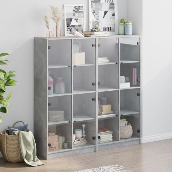Product photograph of Penrith Wooden Bookcase With 16 Shelves In Concrete Grey from Furniture in Fashion