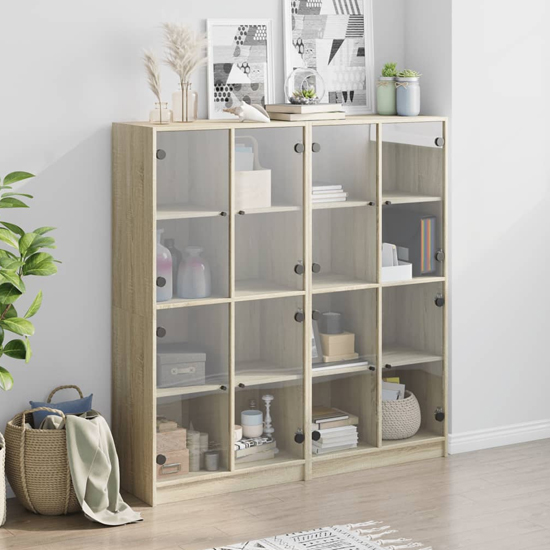 Product photograph of Penrith Wooden Bookcase With 16 Shelves In Sonoma Oak from Furniture in Fashion