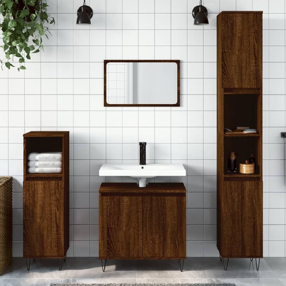 peoria wooden 3 piece bathroom furniture set in brown oak