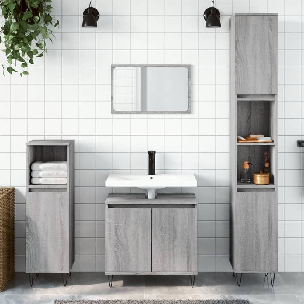 peoria wooden 3 piece bathroom furniture set in grey sonoma