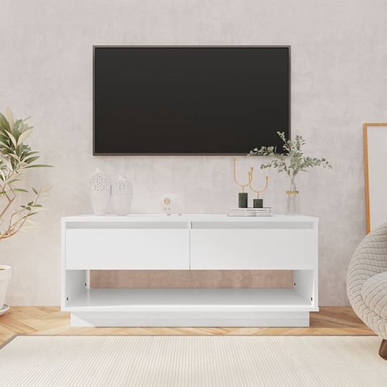 Product photograph of Perdy High Gloss Tv Stand With 2 Drawers In White from Furniture in Fashion