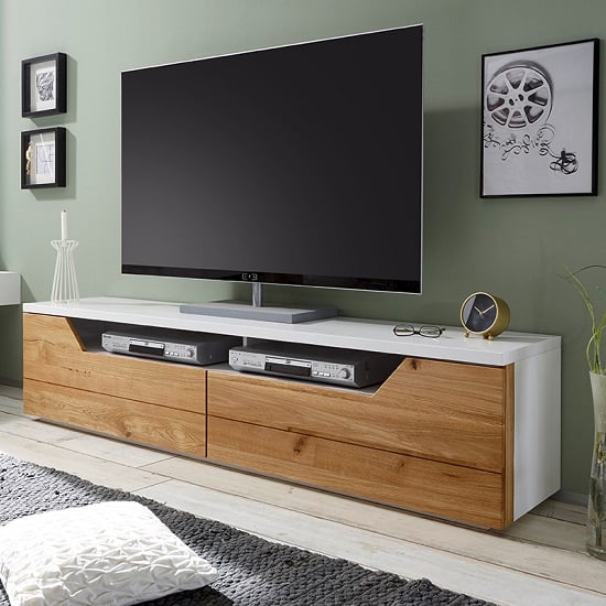 Perkins TV Stand In Matt White And Knotty Oak With 2 Drawers ...