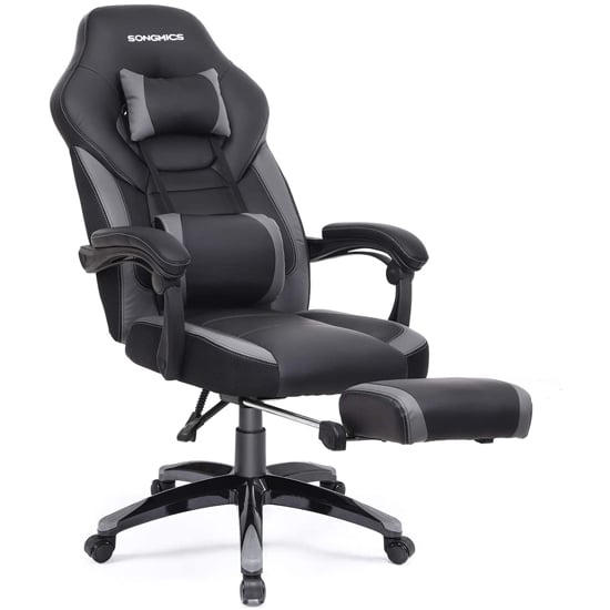 Perris Faux Leather Gaming Chair In Black And Grey 