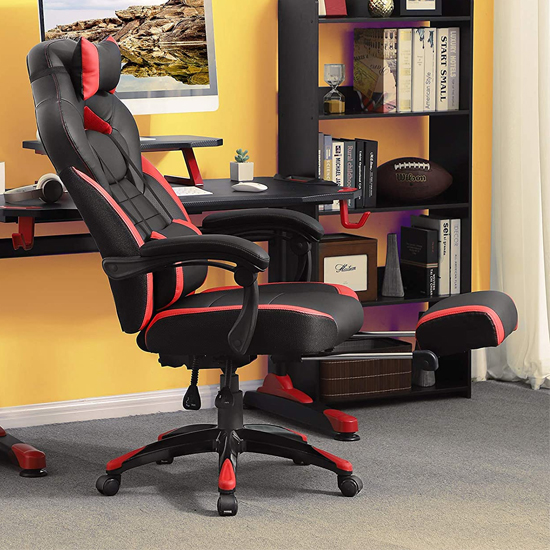 Perris Faux Leather Gaming Chair In Black And Red | FiF