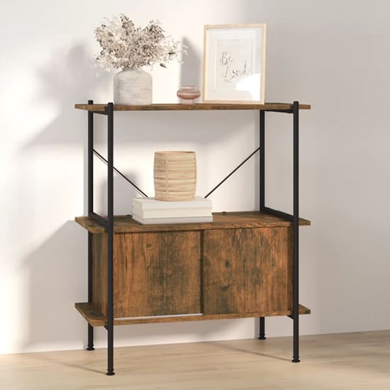 Photo of Perry wooden 3-tier shelving unit in dark brown