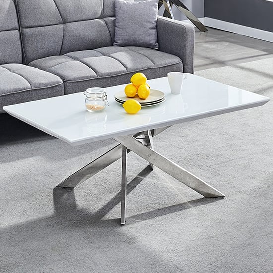 Read more about Petra glass top high gloss coffee table in white and chrome legs