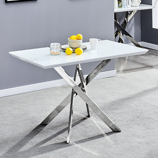 Photo of Petra small glass top high gloss dining table in white