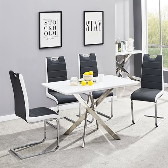 Photo of Petra small white glass dining table 4 petra black white chairs