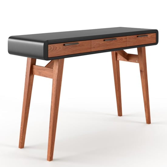 Photo of Portland wooden computer desk in gloss black and oak