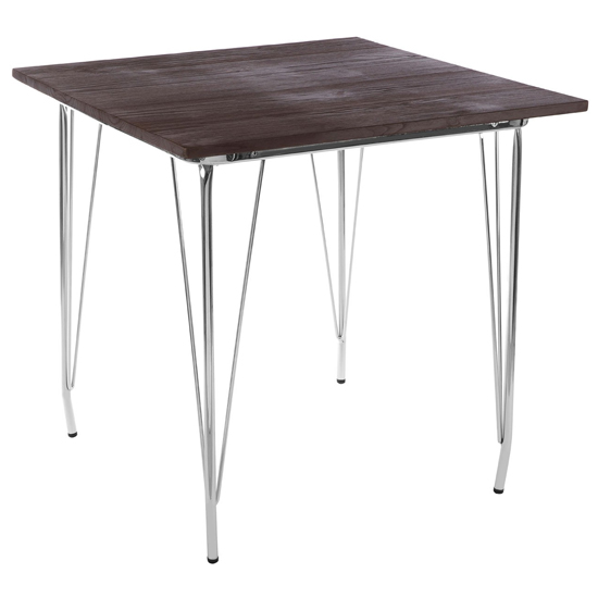 Read more about Pherkad square wooden dining table with chrome metal legs