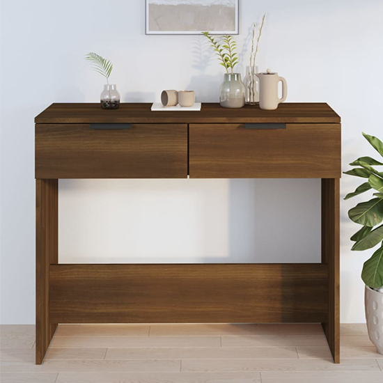 Read more about Phila wooden console table with 2 drawers in brown oak