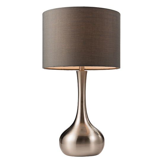 Photo of Piccadilly grey fabric touch table lamp in satin nickel