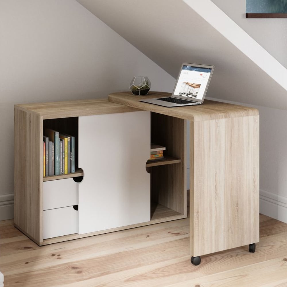 picton executive wooden laptop desk in sonoma oak and white