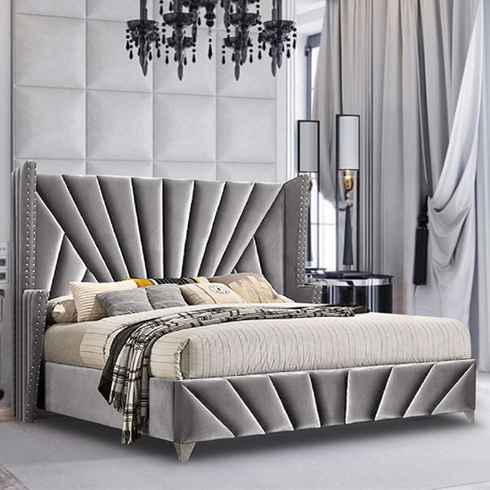 Read more about Pikeville plush velvet single bed in grey