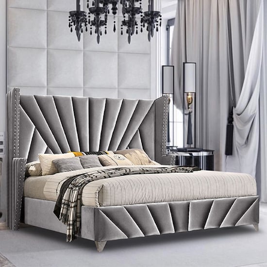 Read more about Pikeville plush velvet small double bed in grey