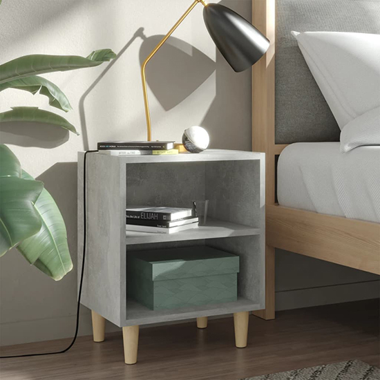 Read more about Pilis wooden bedside cabinet in concrete effect with natural legs