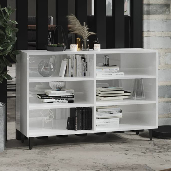 Product photograph of Pilvi High Gloss Bookcase With 6 Shelves In White from Furniture in Fashion