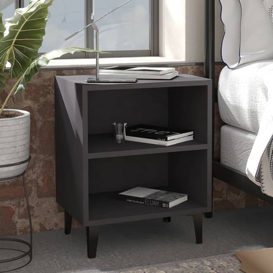 Product photograph of Pilvi Wooden Bedside Cabinet In Grey With Metal Legs from Furniture in Fashion