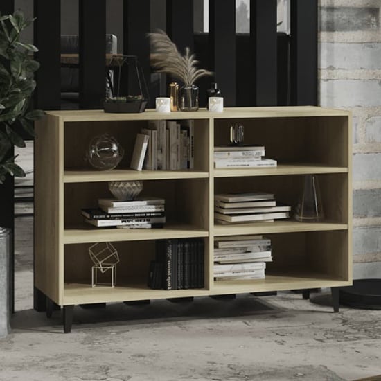 Product photograph of Pilvi Wooden Bookcase With 6 Shelves In Sonoma Oak from Furniture in Fashion