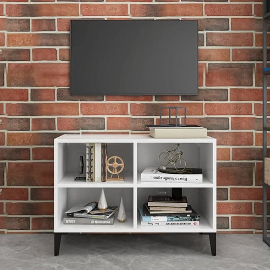 Photo of Pilvi wooden tv stand in white with metal legs