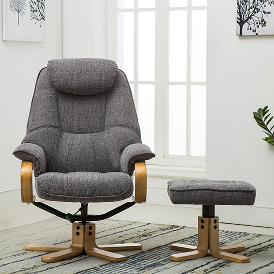 Pinner Fabric Swivel Recliner Chair And Footstool In Grey Furniture