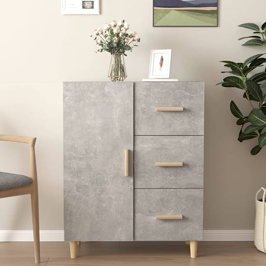 Product photograph of Pirro Wooden Sideboard With 1 Door 3 Drawers In Concrete Effect from Furniture in Fashion
