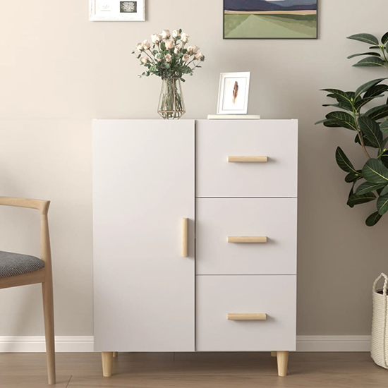 Read more about Pirro wooden sideboard with 1 door 3 drawers in white