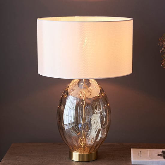 Product photograph of Plano White Shade Touch Table Lamp In Champagne Glass Base from Furniture in Fashion