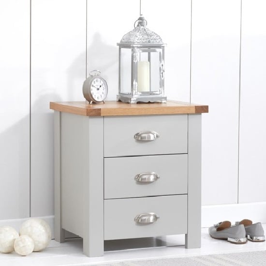 Platina Wooden Bedside Cabinet In Oak And Grey With 3 Drawers ...