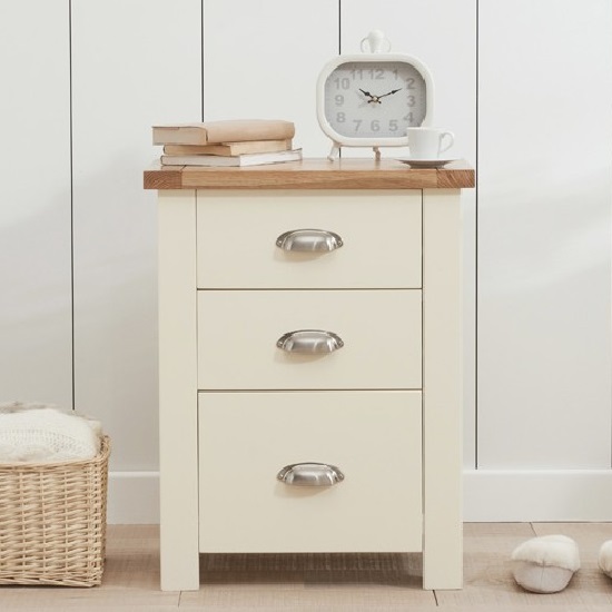 Platina Wooden Tall Bedside Cabinet In Oak And Cream ...