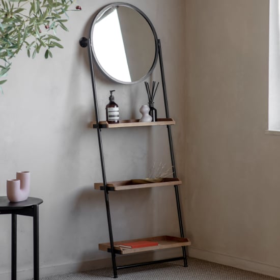 Product photograph of Pocola Wooden Shelving Unit With Mirror In Black from Furniture in Fashion