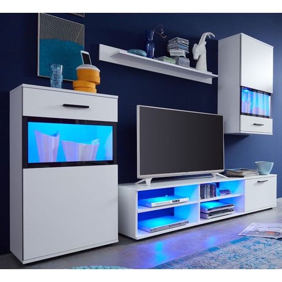 Photo of Polar living room furniture set in white with led lighting