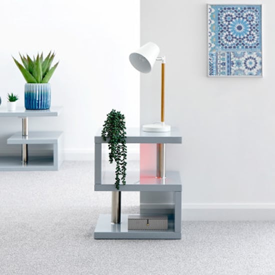 Product photograph of Powick Lamp Table In Grey High Gloss With Led Lighting from Furniture in Fashion