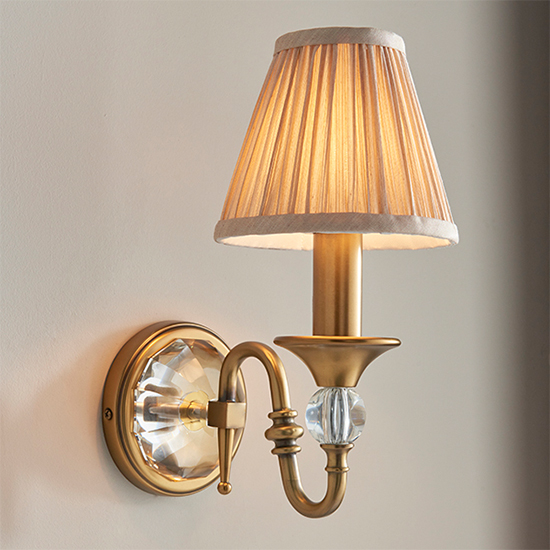 Read more about Polina single wall light in antique brass with beige shade