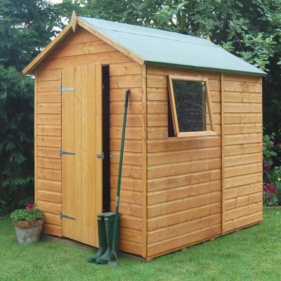 Photo of Polmont wooden 7x5 garden shed in dipped honey brown