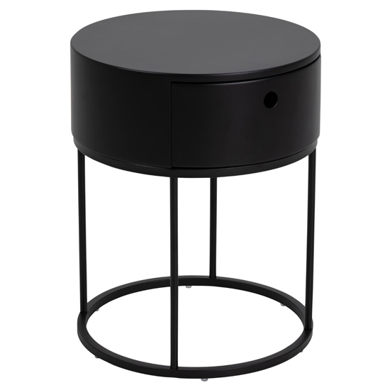 Read more about Pawtucket round wooden 1 drawer bedside table in black