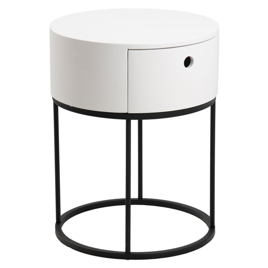 Read more about Pawtucket round wooden 1 drawer bedside table in white
