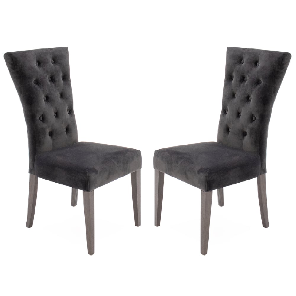 Product photograph of Pombo Charcoal Velvet Dining Chairs With Wooden Leg In Pair from Furniture in Fashion